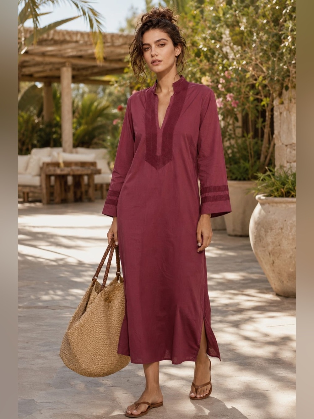 STS Sail‎ to Sable 100% Cotton Maroon Caftan Dress XS Resort Preppy NWT $188
